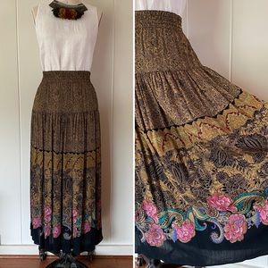 Vintage 80s Paisley Print Maxi Skirt L/XL